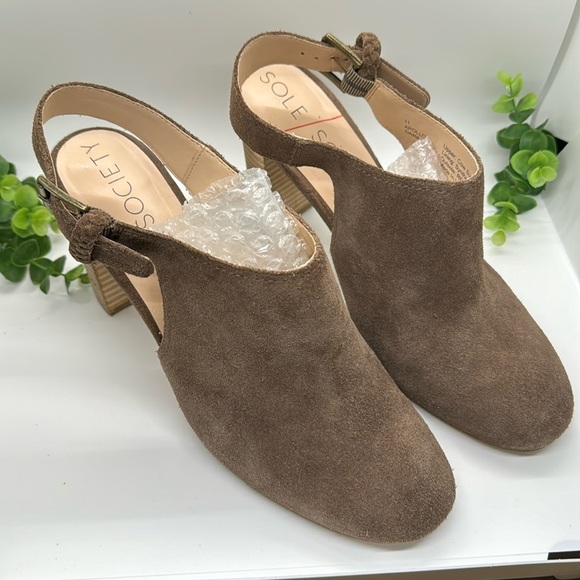 Sole Society Apollo Taupe Heel Mule  Cow Suede Bootie heels-Size 11 - Picture 3 of 12